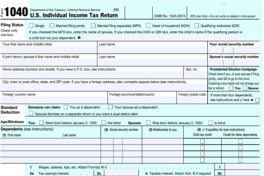 1040 Form 2021 Federal Income Tax Return Printable Form 2021