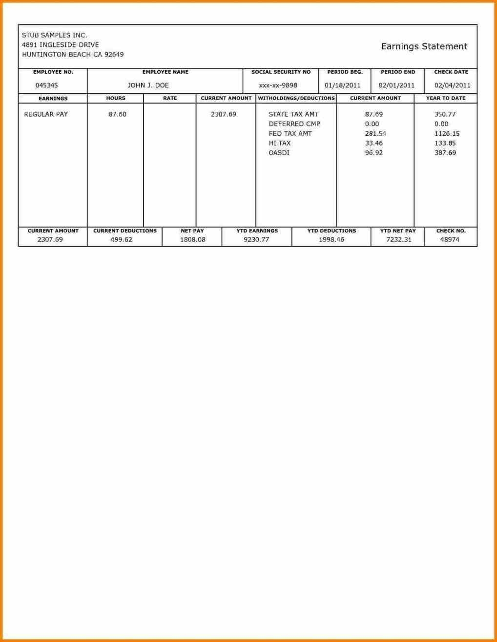 20 Free Pay Stub Templates Free Pdf Doc Xls Format Download Free 