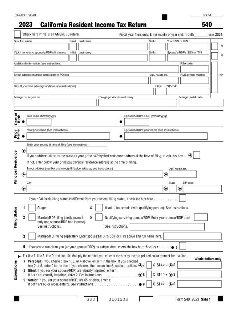 2023 Form 540 California Resident Income Tax Return 2023 Form 540 