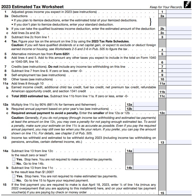 2024 California Estimated Tax Worksheet