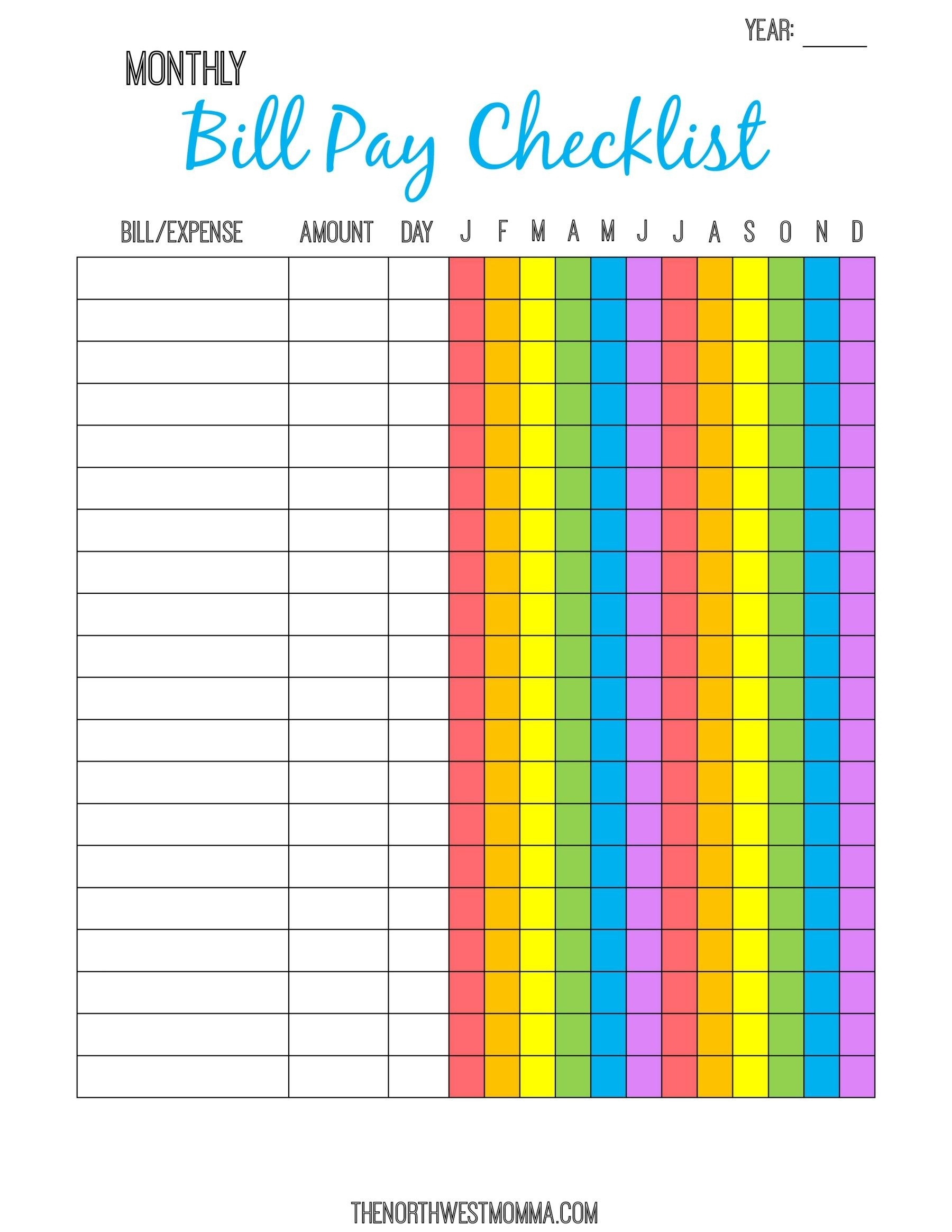 32 Free Bill Pay Checklists Bill Calendars Pdf Word Excel Free 