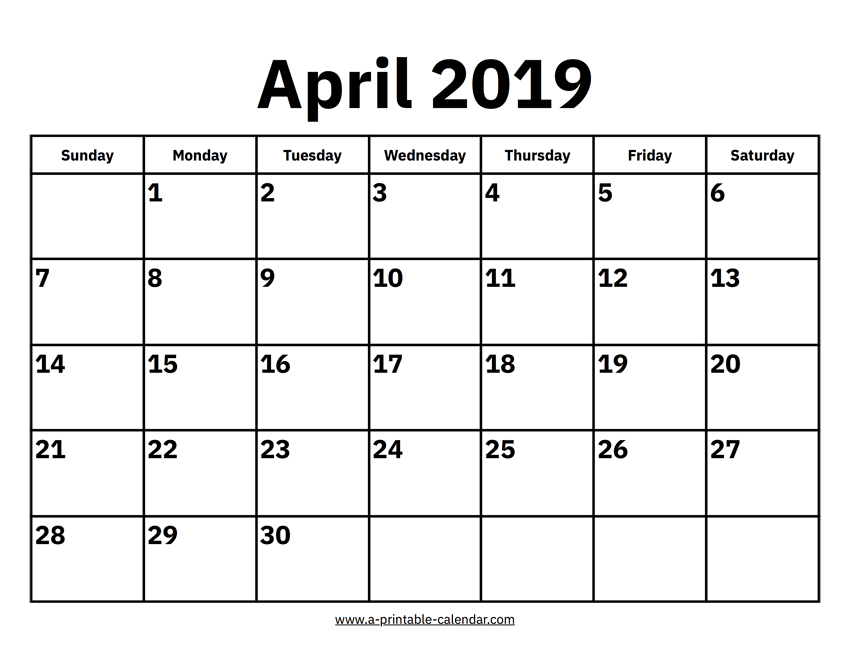 April 2019 Calendar A Printable Calendar