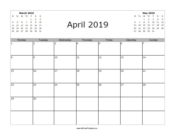 April 2019 Calendar Free Printable