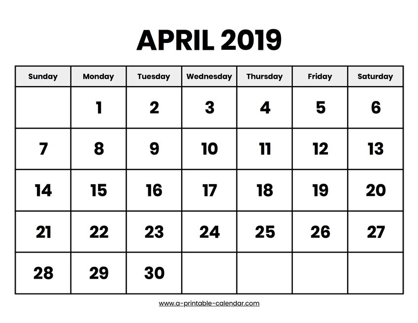 April 2019 Calendar Printable A Printable Calendar