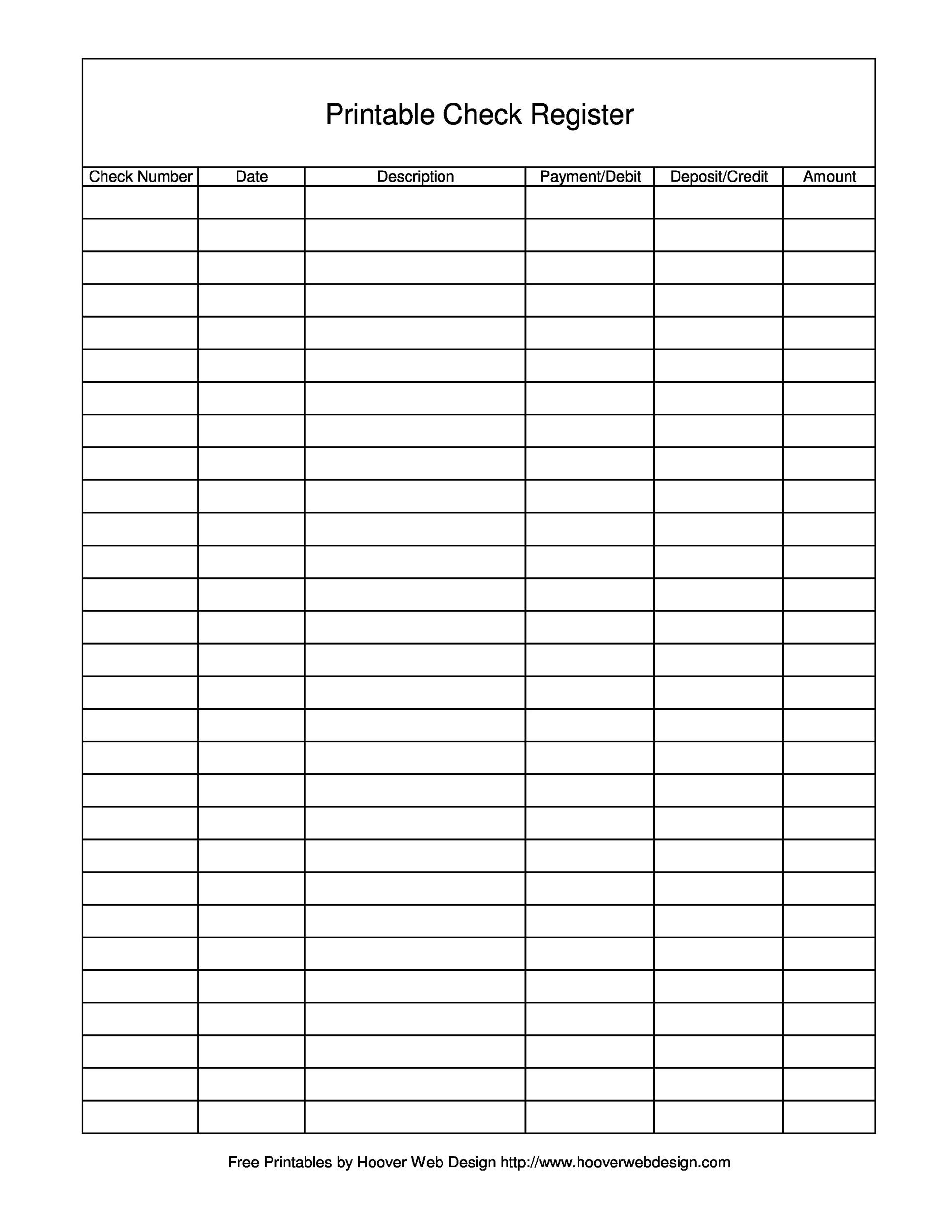 Bank Register Printable