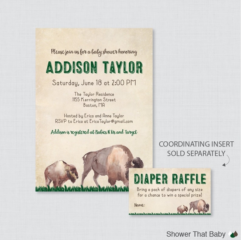 Bison Baby Shower Invitation Printable Or Printed Rustic Etsy