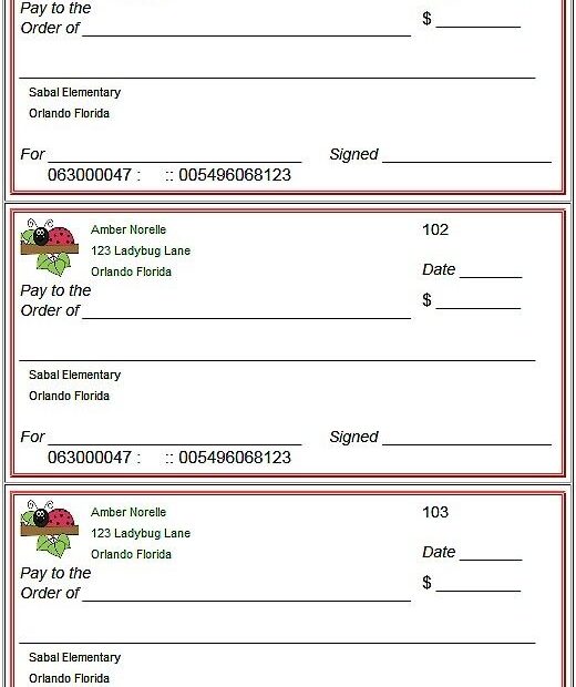 Blank Checks Template Printable Play Checks For Kids Teaching Money