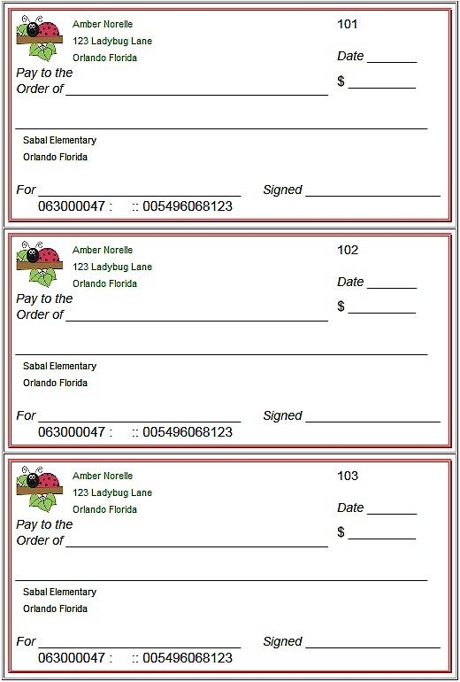 Blank Checks Template Printable Play Checks For Kids Teaching Money 