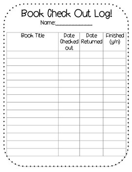 Book Check Out Log By Meghan Manley TPT