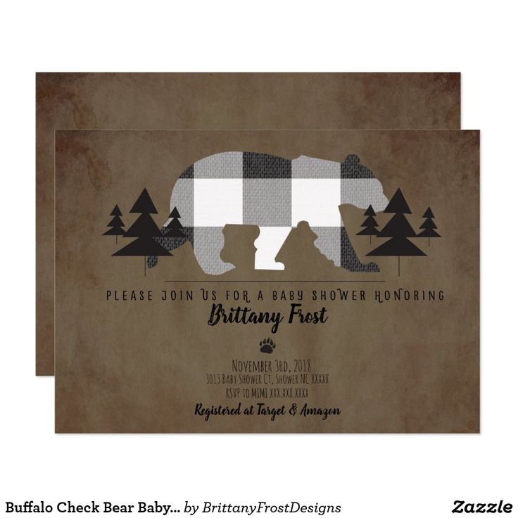 Buffalo Check Bear Baby Shower Invitation