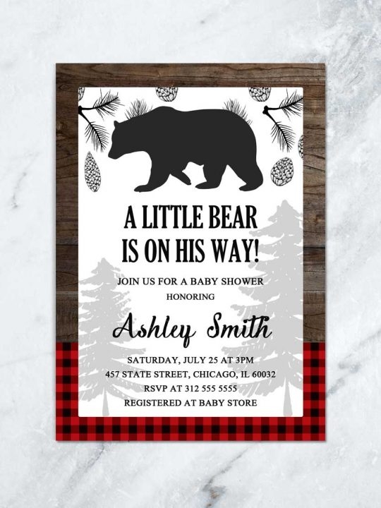 Buffalo Plaid Lumberjack Baby Shower Invitation Printable Bear Baby 