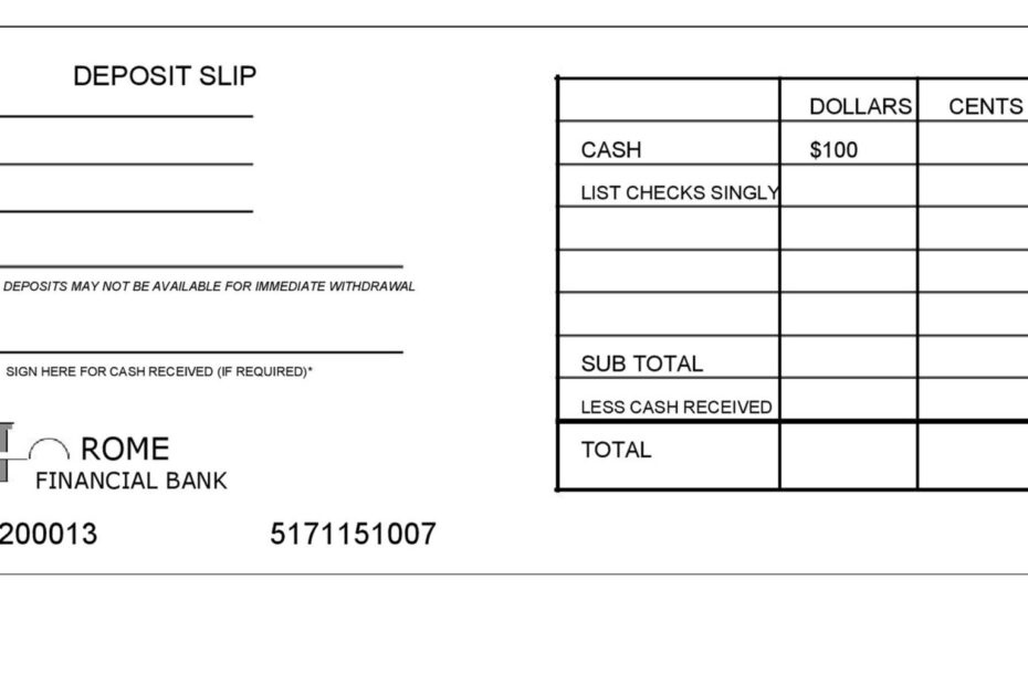 Cash Deposit Ticket Template Example Templateral