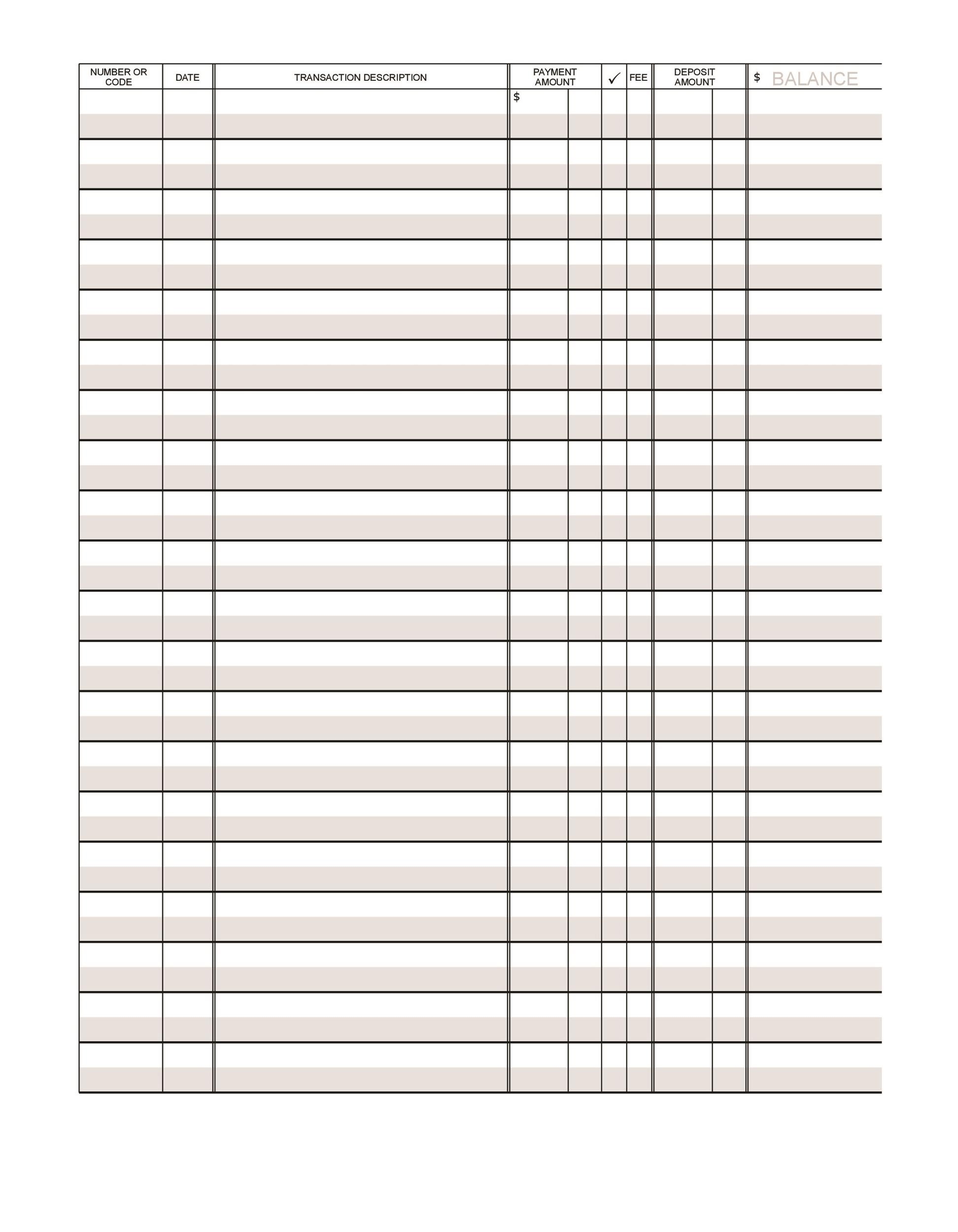Check Registers For Checkbook Free Printable