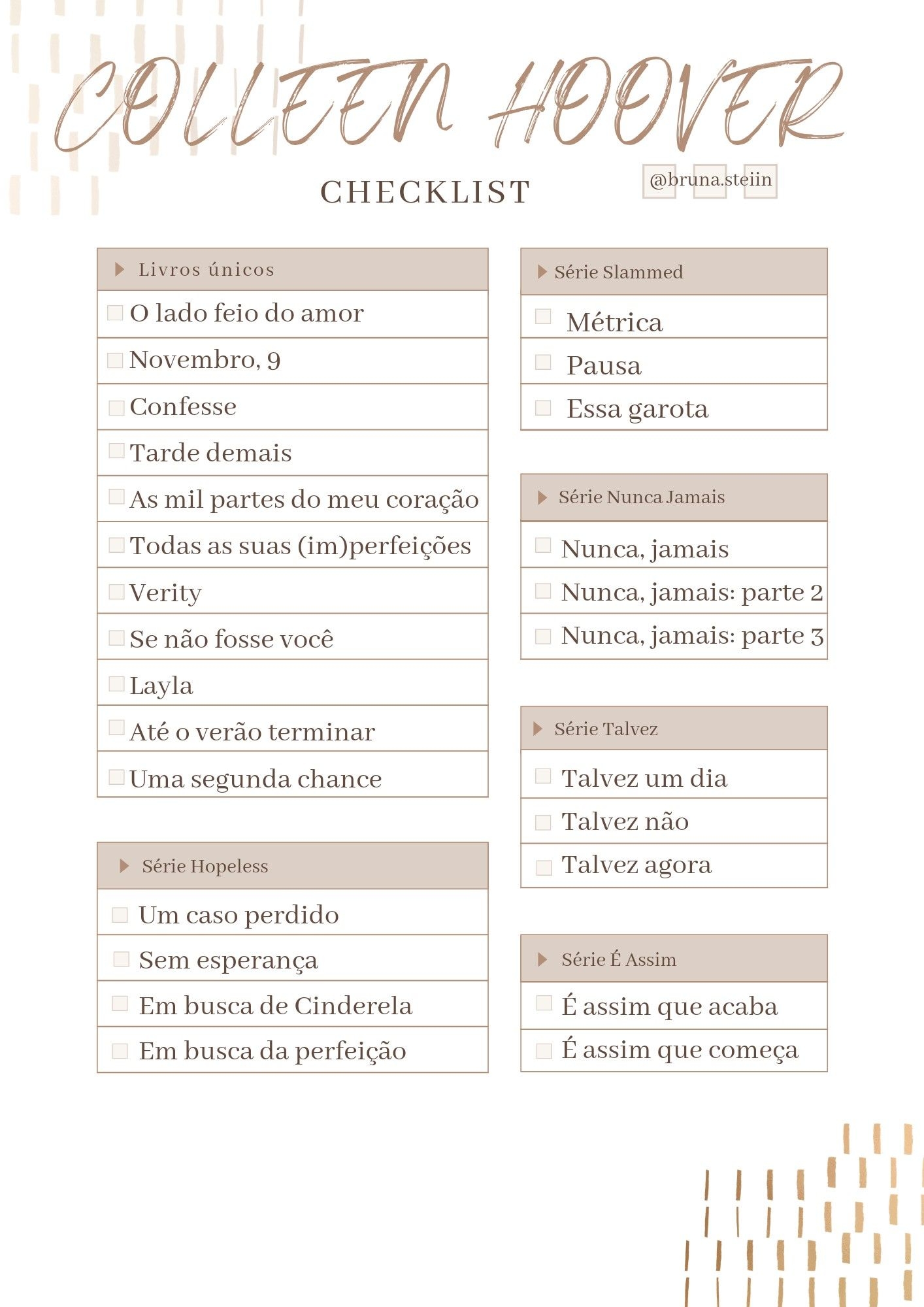 Colleen Hoover Printable Book List Printable Calendars AT A GLANCE