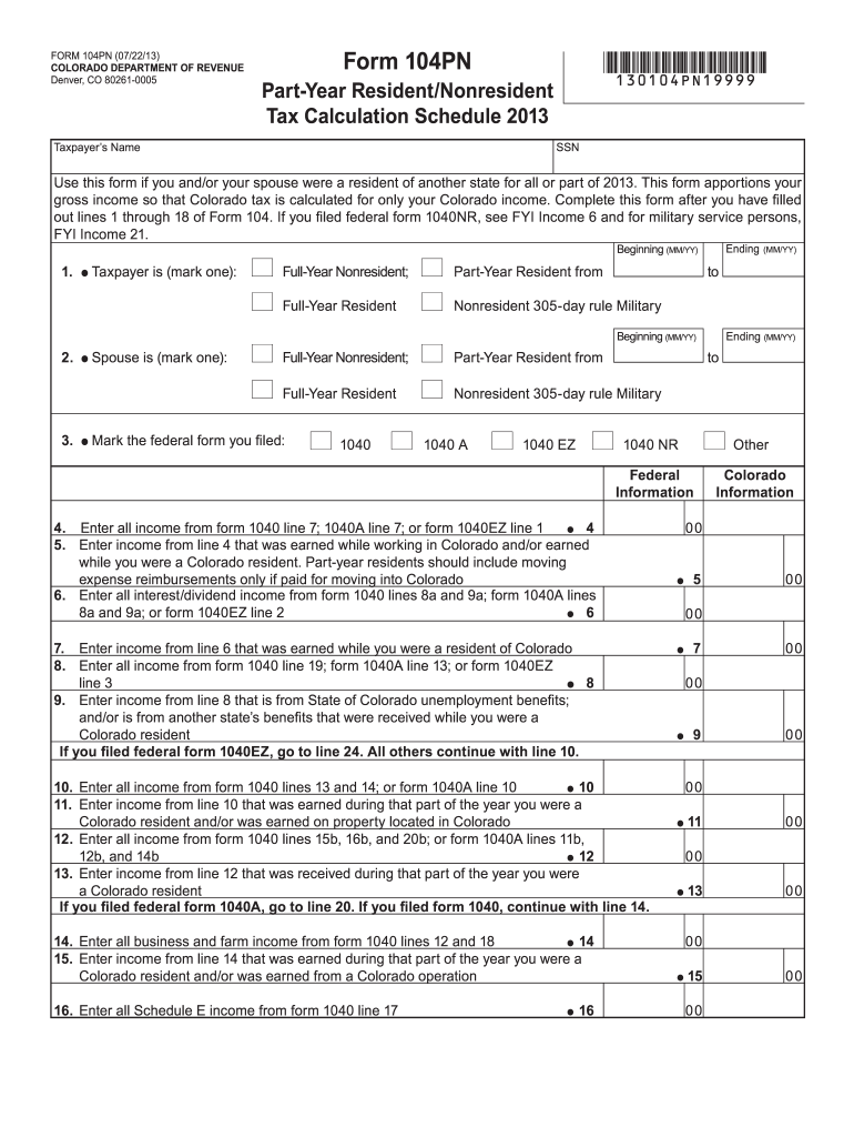 Colorado Tax Form 104 Printable Printable Forms Free Online