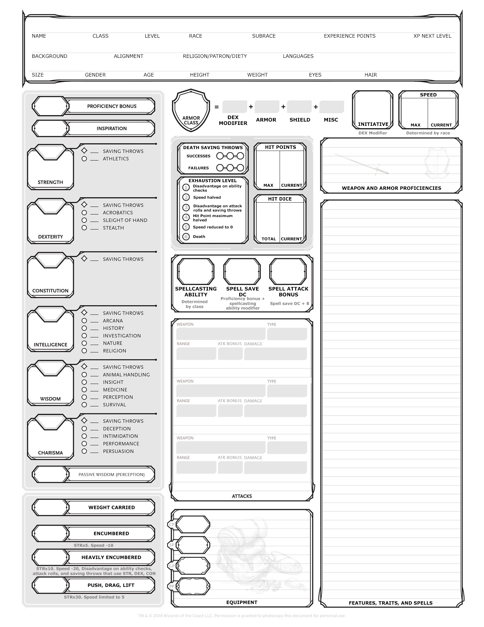 D d Printable Character Sheets