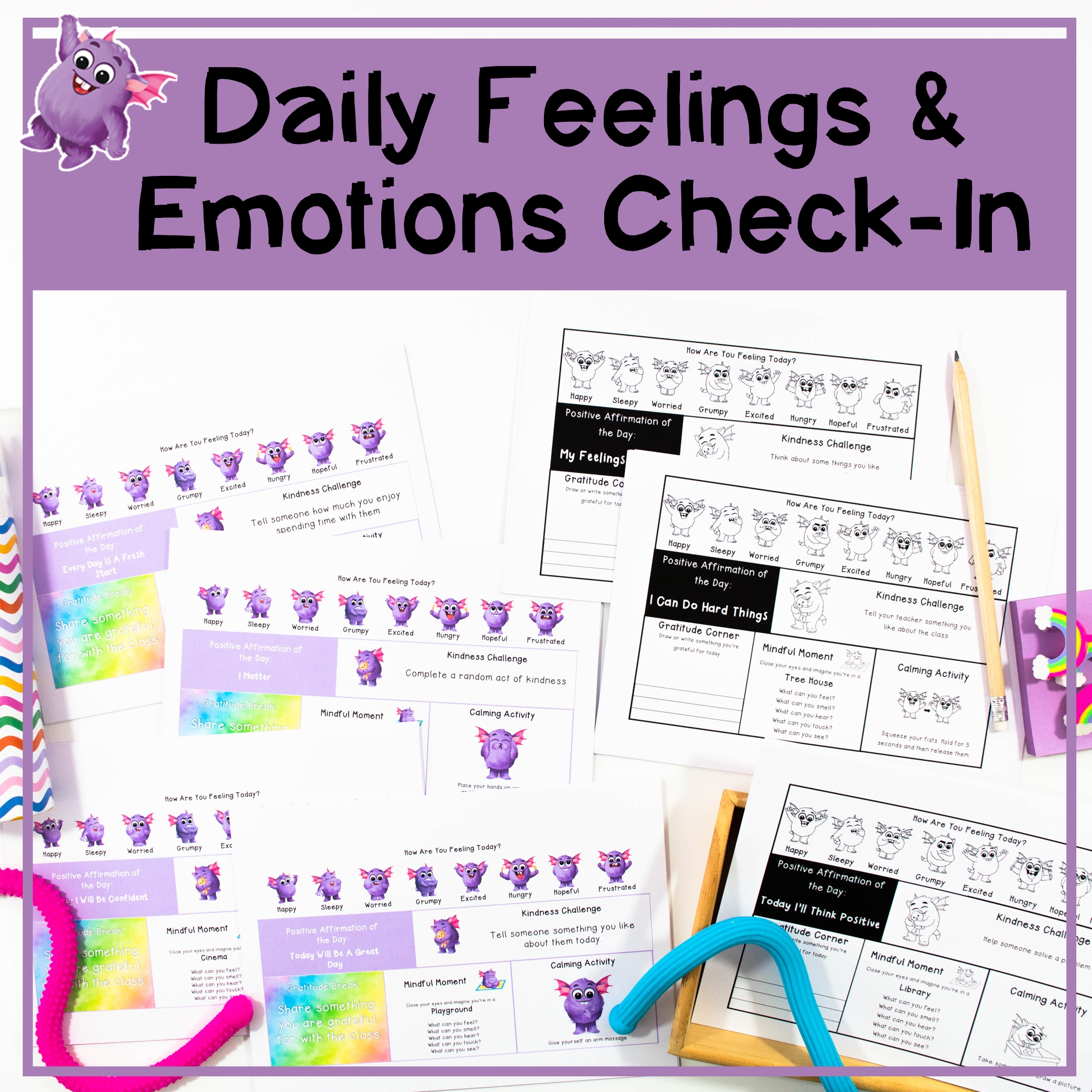 Daily Feelings Emotions Check In Chart Mindfulness Printable 