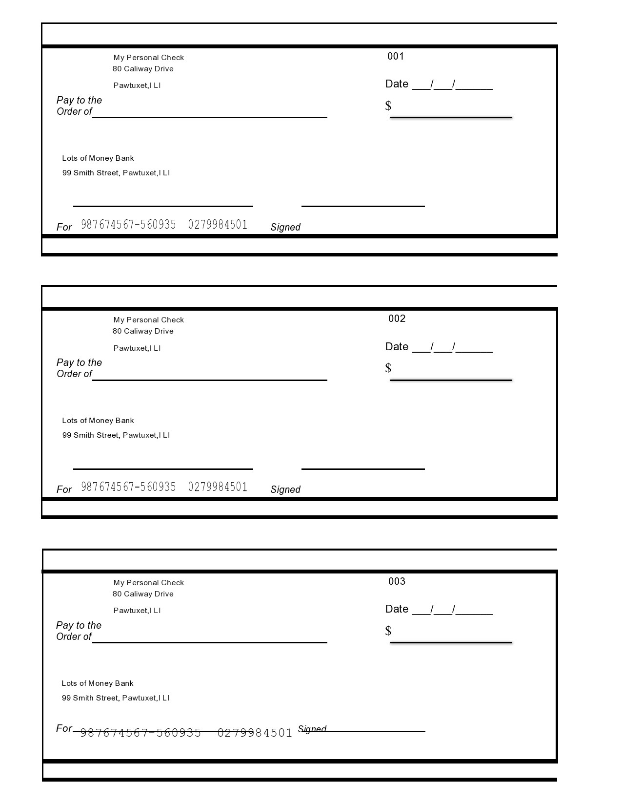 Downloadable Printable Fillable Blank Check Template