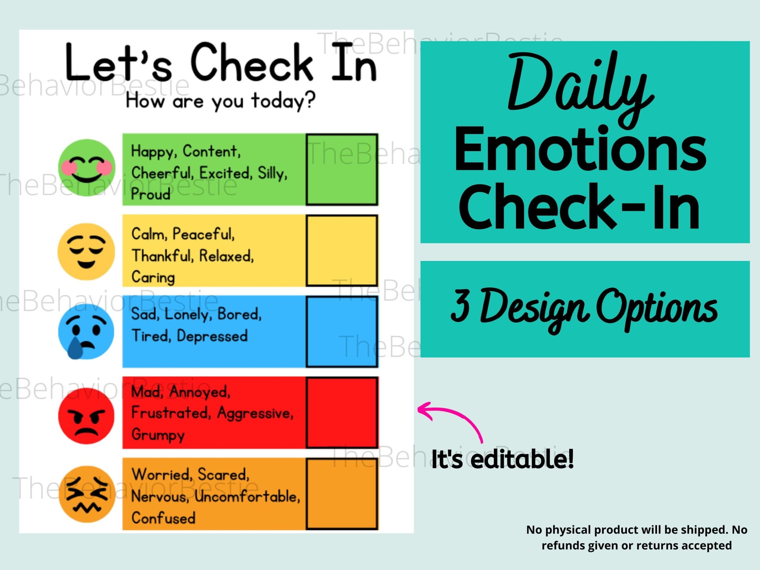 Editable Emotions Check in Feelings Check In Daily Check in How Do You 