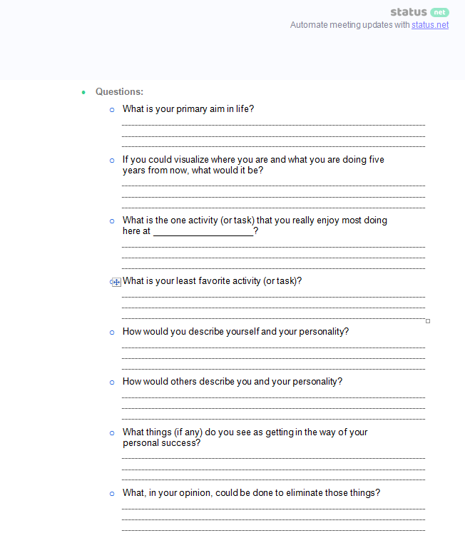 Employee Check In Meeting Printable One On One Meeting Template 