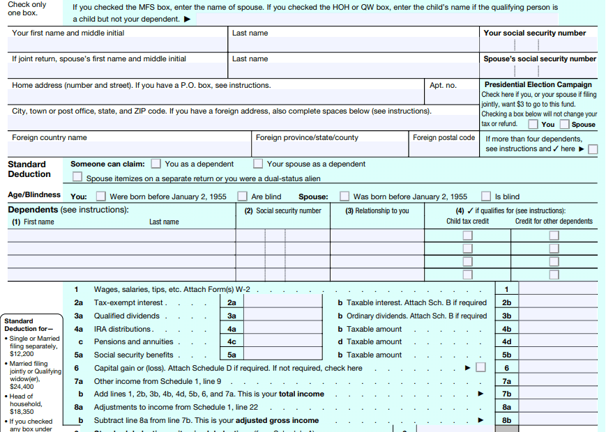 Federal Income Tax Forms Printable Printable Forms Free Online