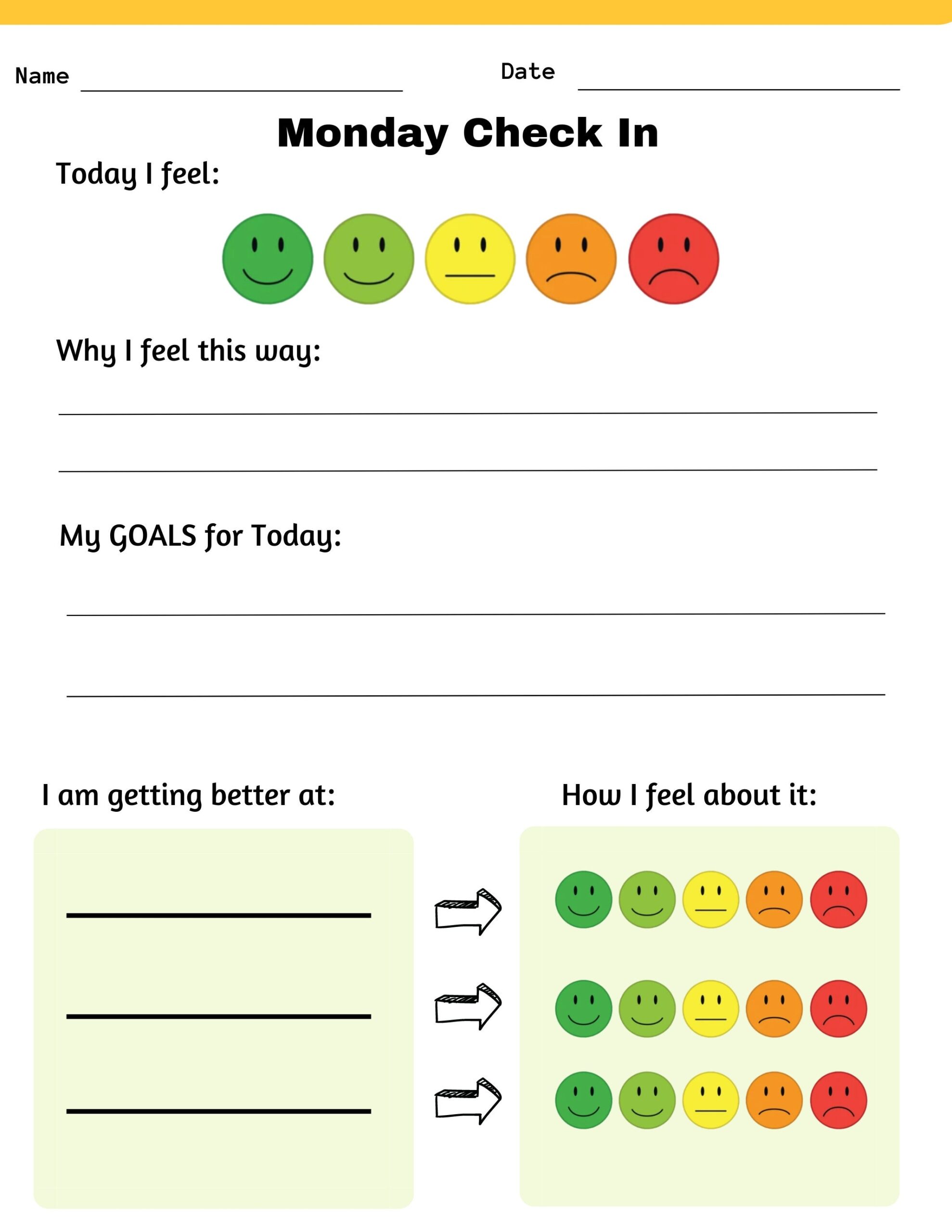 Feelings Check In Printable Worksheet For Kids Identifying Feelings 