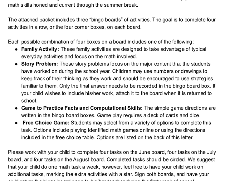 Fillable Online Incoming 4th Grader Summer Math Packet Fax Email Print