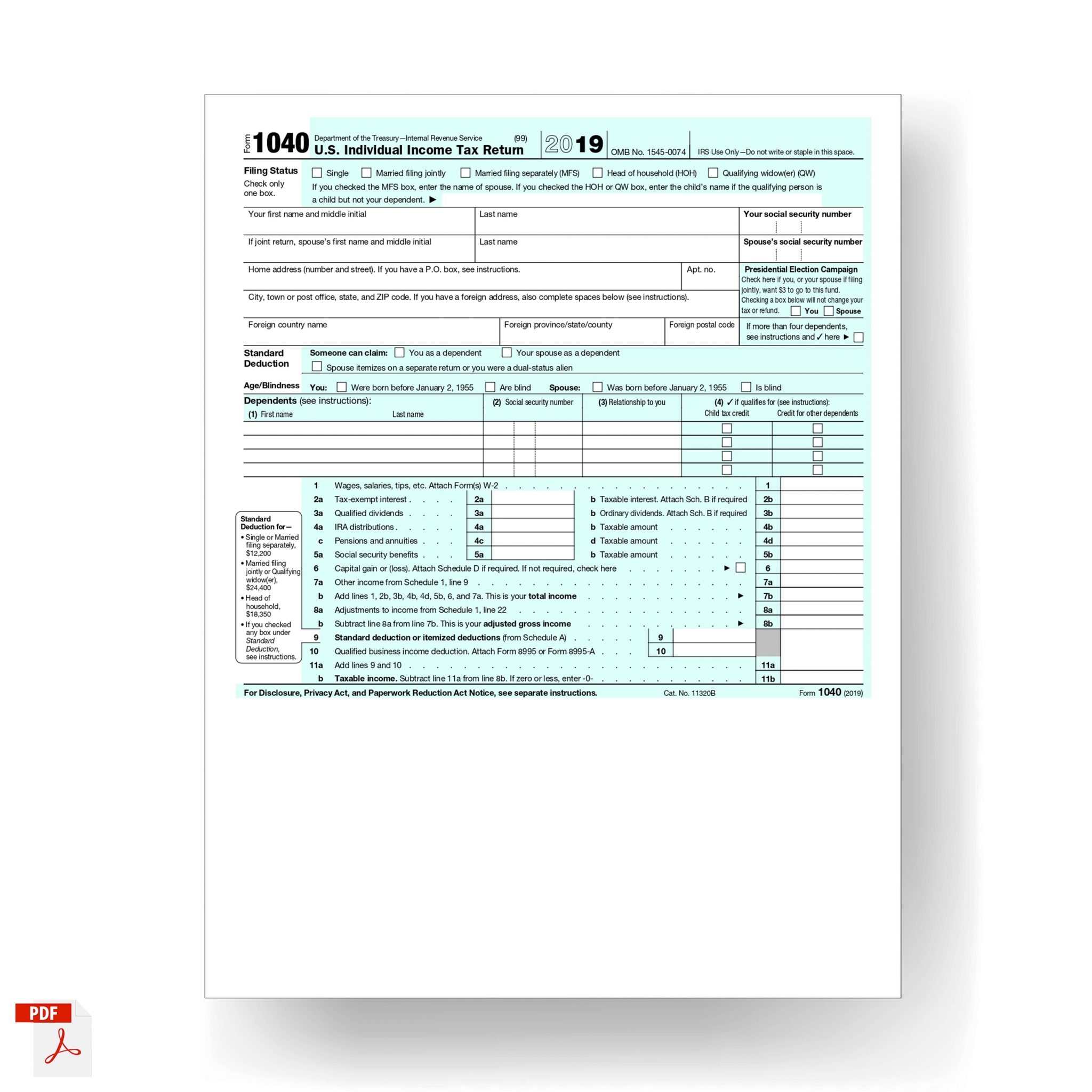 Form 1040 U S Individual Income Tax Return 2019 MbcVirtual