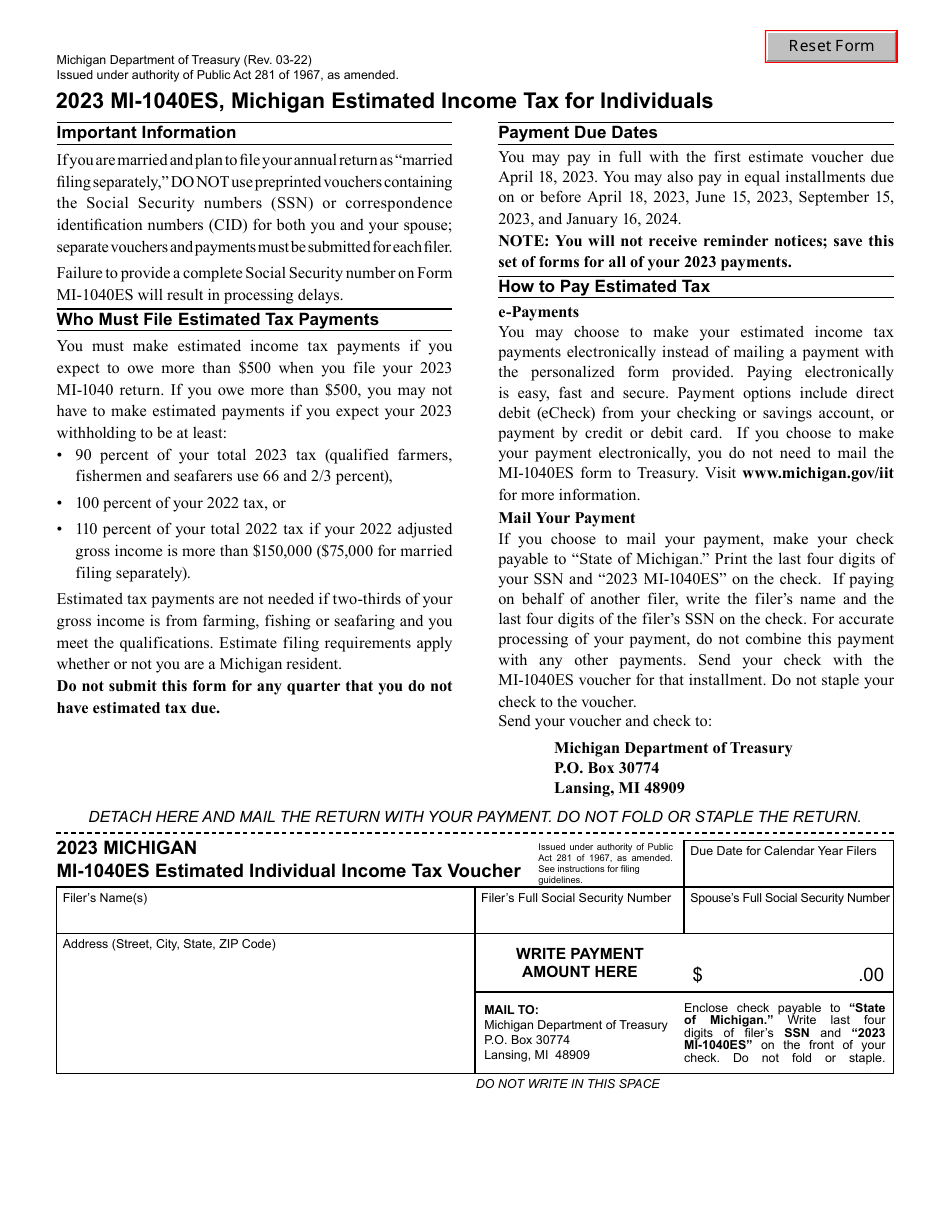 Form MI 1040ES Download Fillable PDF Or Fill Online Estimated 