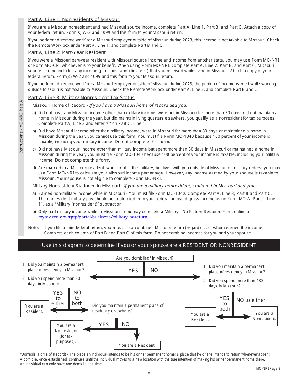 Form MO NRI Download Fillable PDF Or Fill Online Missouri Income 