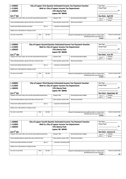 Fourth Quarter Estimated Income Tax Payment Voucher Template City Of 