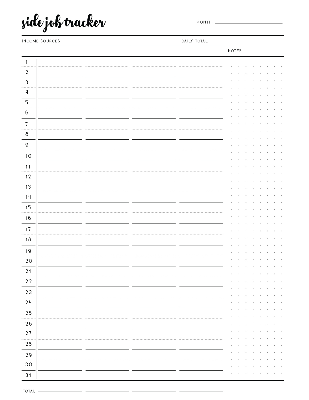 Free Income Tracker Printable Printable Form Templates And Letter