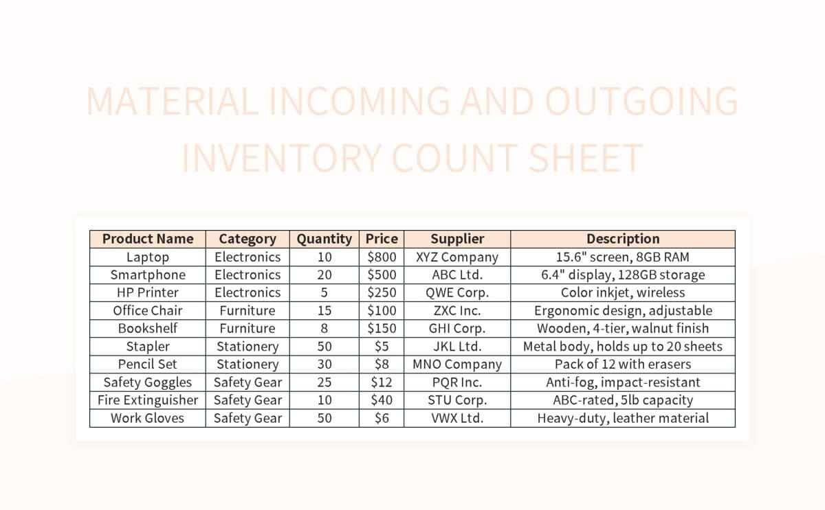 Free Material Incoming And Outgoing Templates For Google Sheets And 
