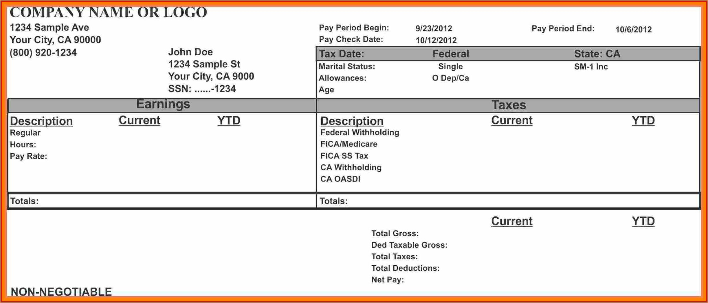 Free Printable Check Stub Templates Template 1 Resume Examples 
