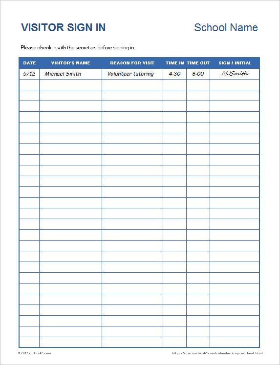 Free Printable Forms For Visitors Sign In Out Printable Forms Free Online