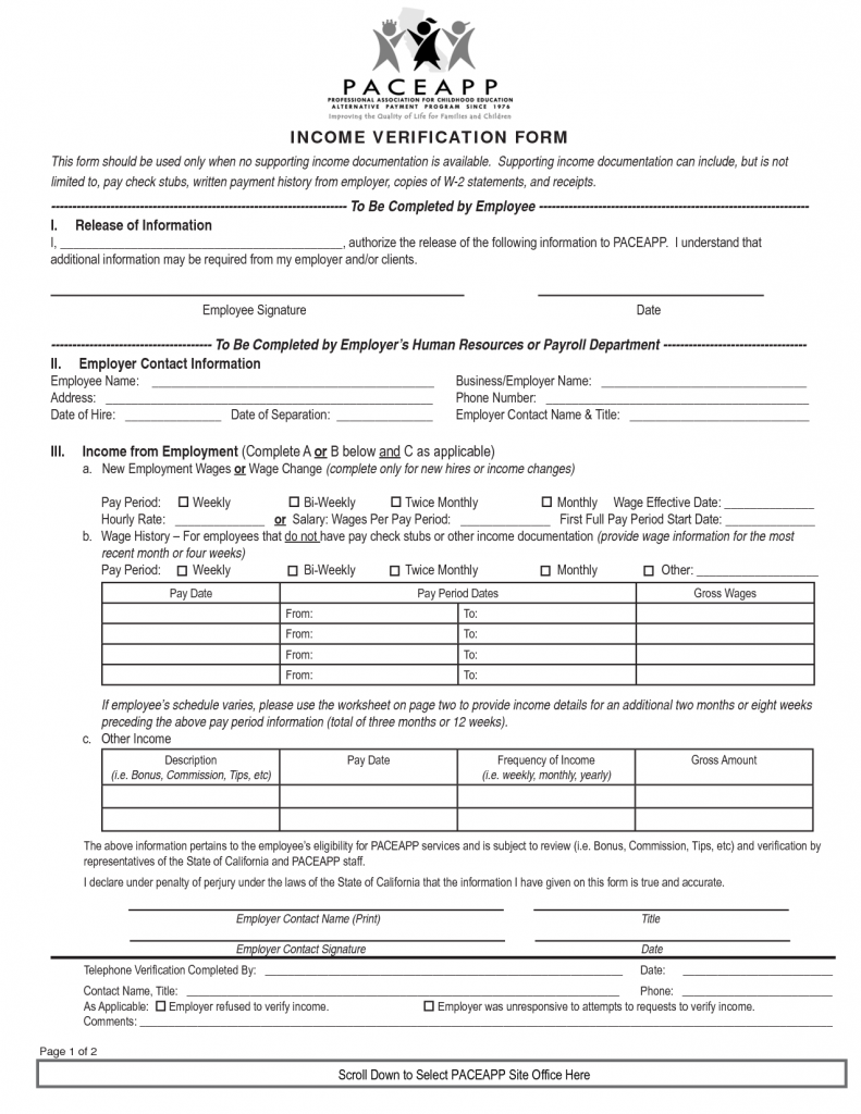 Free Printable Income Verification Form Printable Form 2024