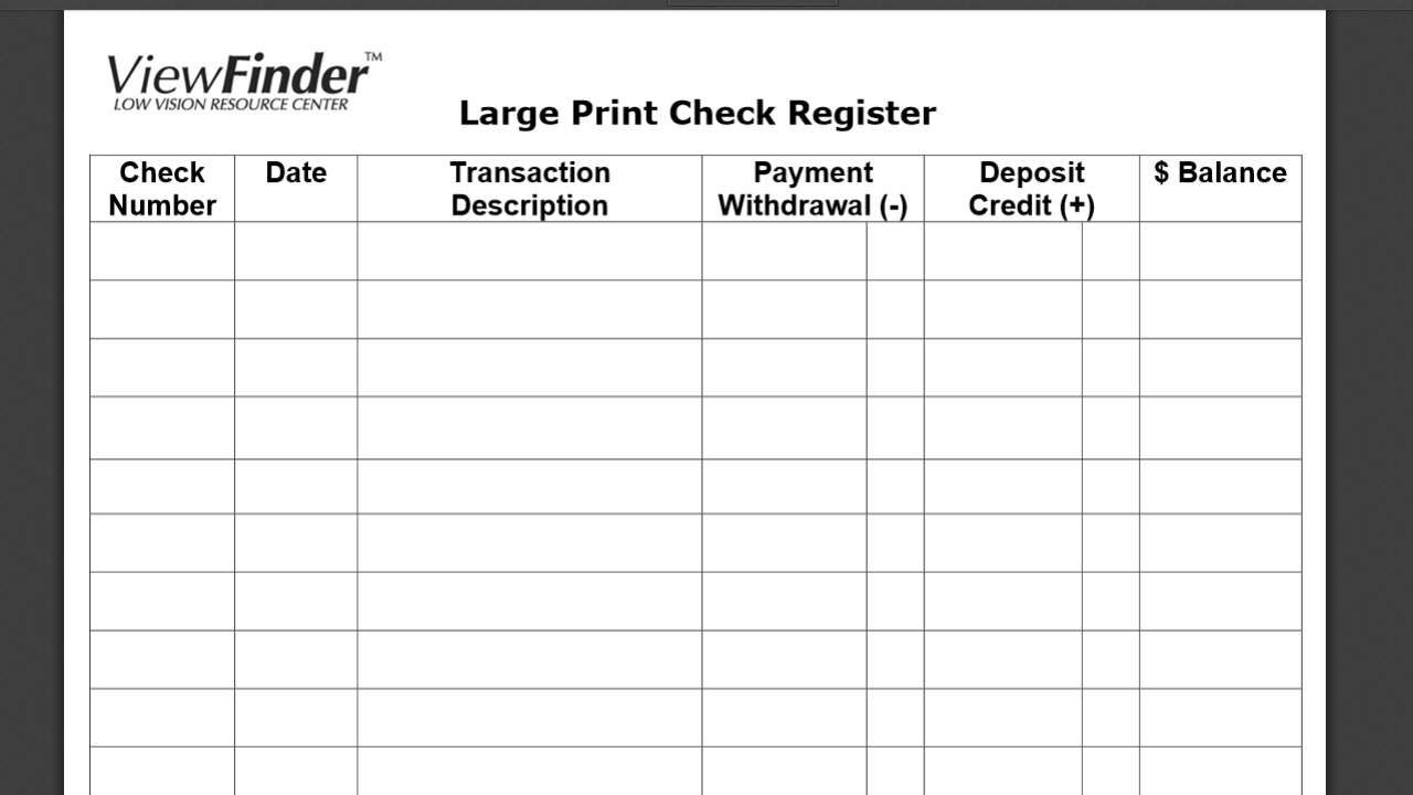 Free Printable Large Print Check Register Printable Printable Word 