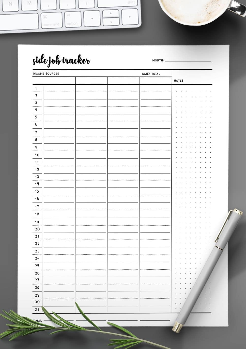 Free Printable Side Hustle Income Tracker Template