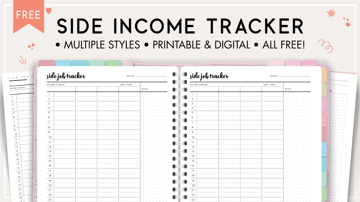 Free Printable Side Hustle Income Tracker Template