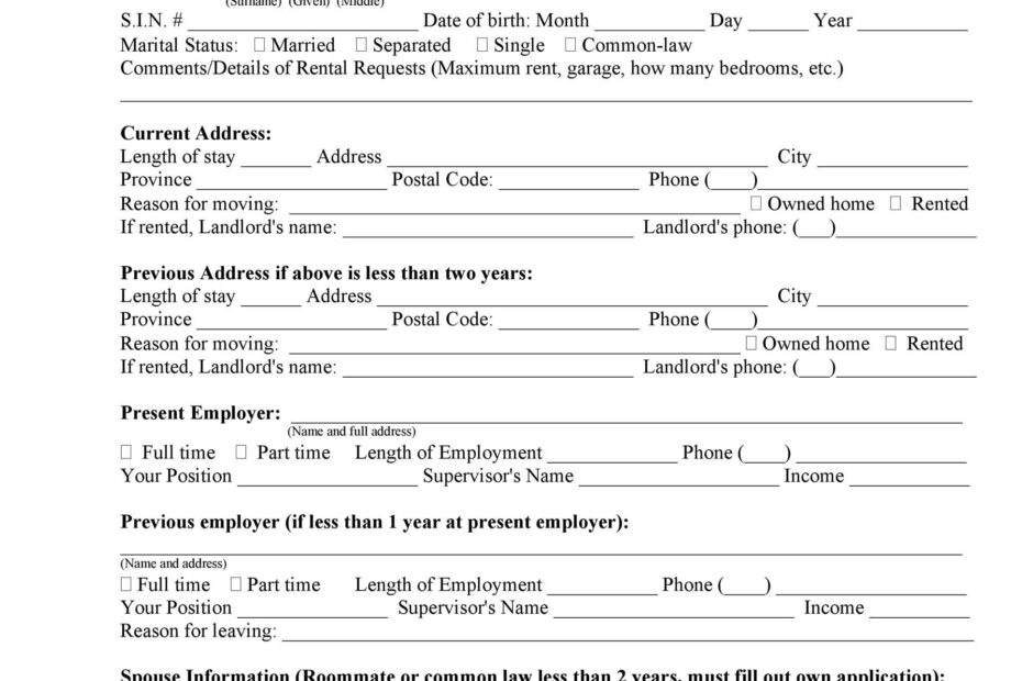 Free Printable Tenant Application Form Printable Application