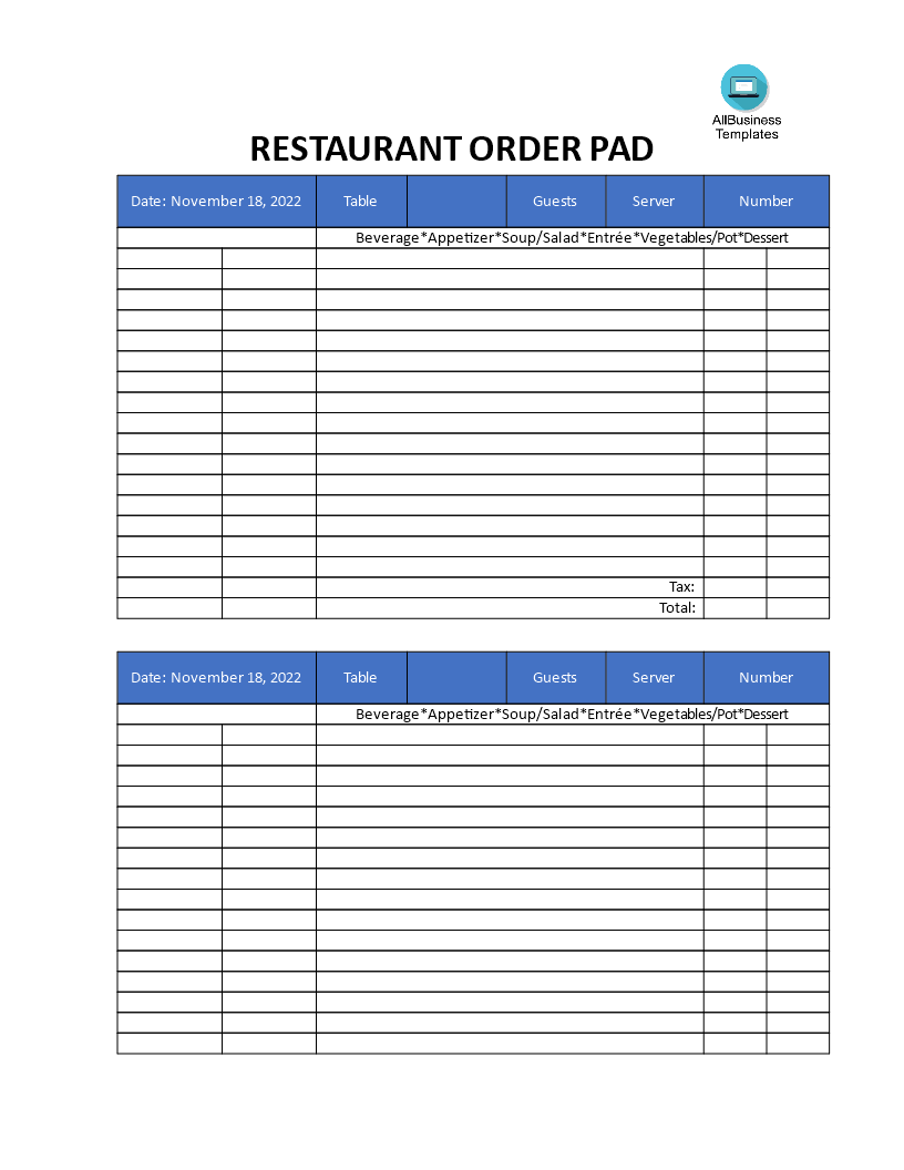 Free Printable Waitress Order Restaurant Order Pad Template Free 