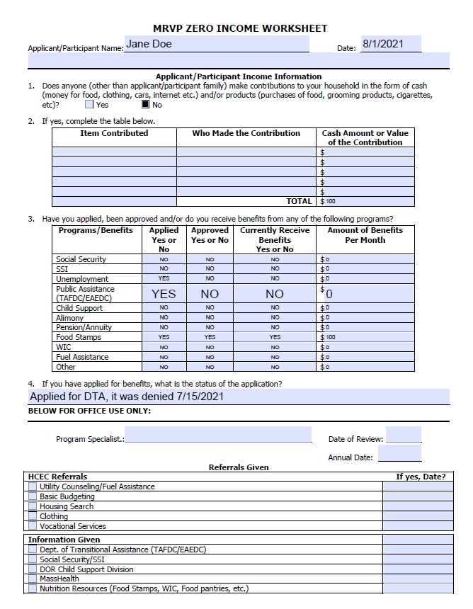 Hadc Zero Income Form Printable Printable Forms Free Online