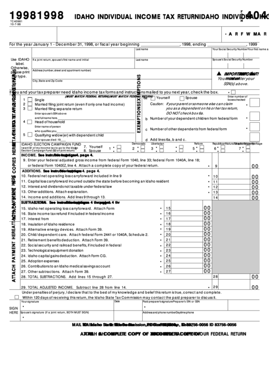 Idaho Individual Income Tax Form Printable Printable Forms Free Online