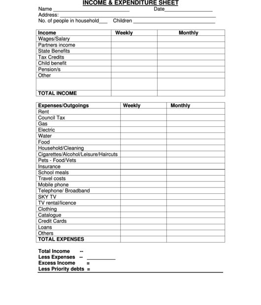 Income Expenditure Sheet Printable Pdf Download