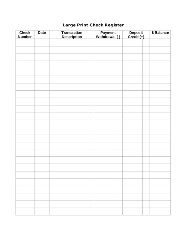 Large Print Check Register Printable Free Printable Templates