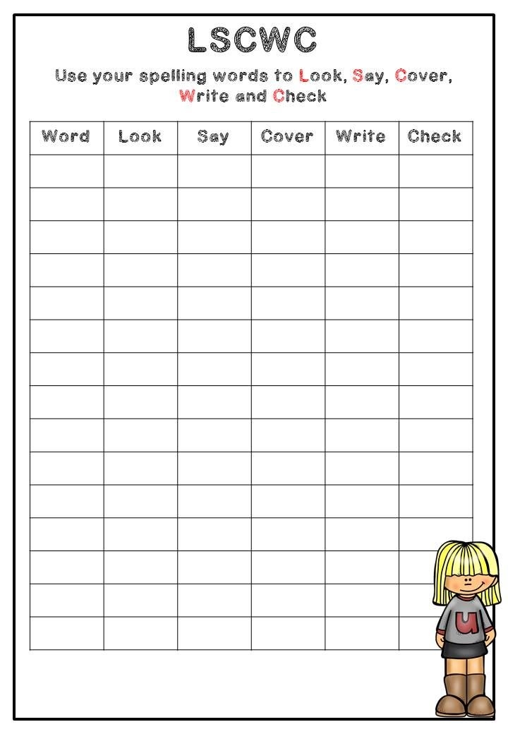 Look Say Cover Write Check Template