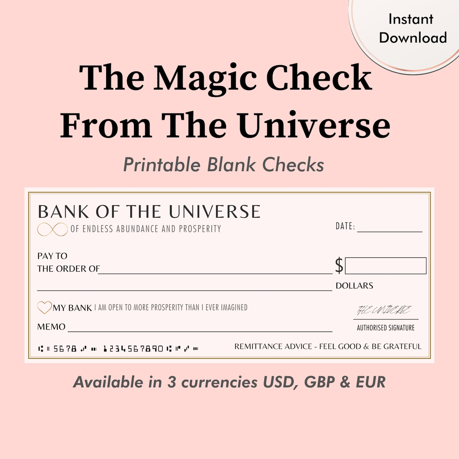 Manifestation Checks Printable Blank Checks Manifestation Etsy