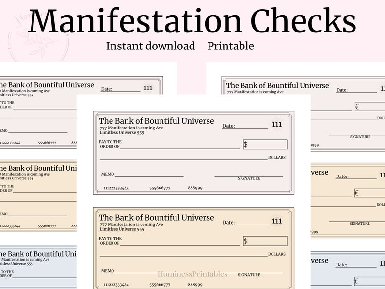 Manifestation Checks Printable Money Manifestation Etsy