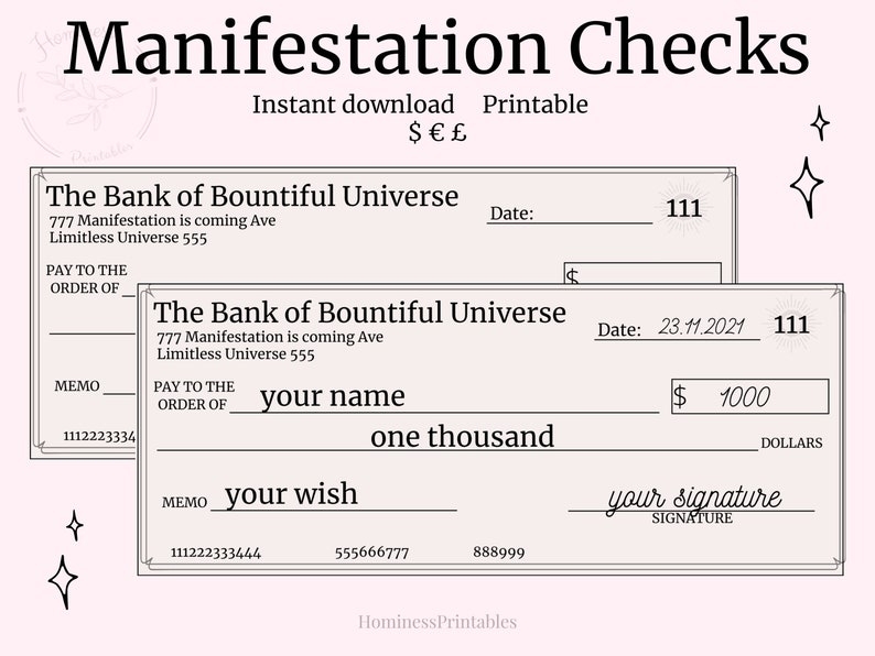 Manifestation Checks Printable Money Manifestation Etsy