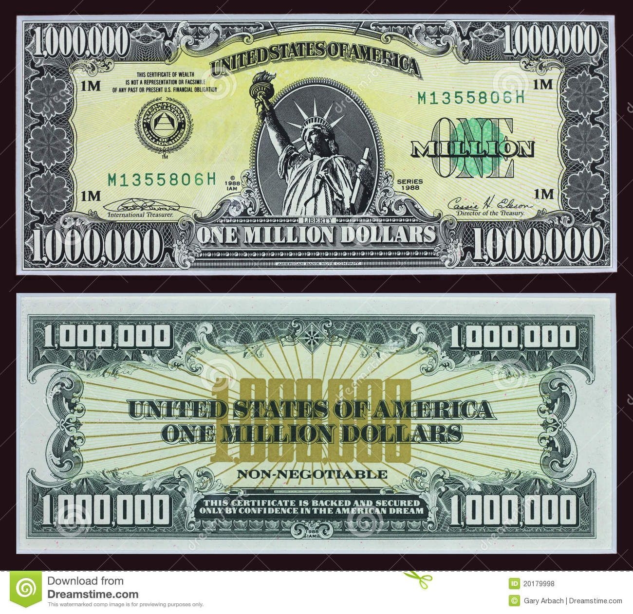 Million Dollar Bill The Front And Back Of A Fake Million Dollar Bill 